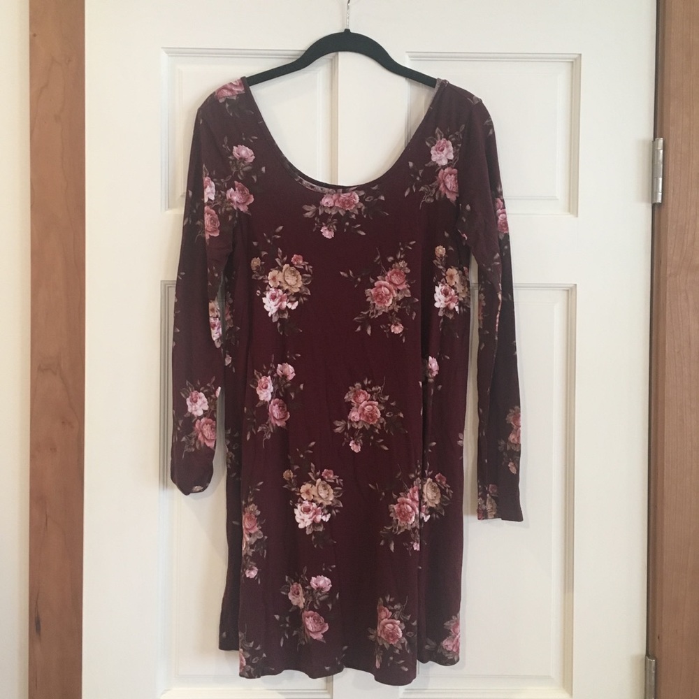 Long Sleeve Maroon Floral Dress